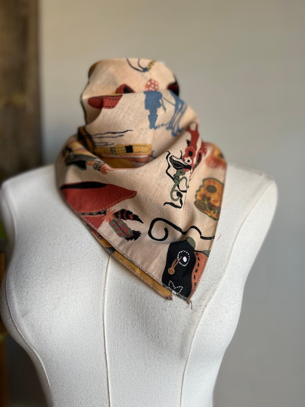 Vintage 90s Southwestern Neck Scarf Square Hair Scarf Neutral